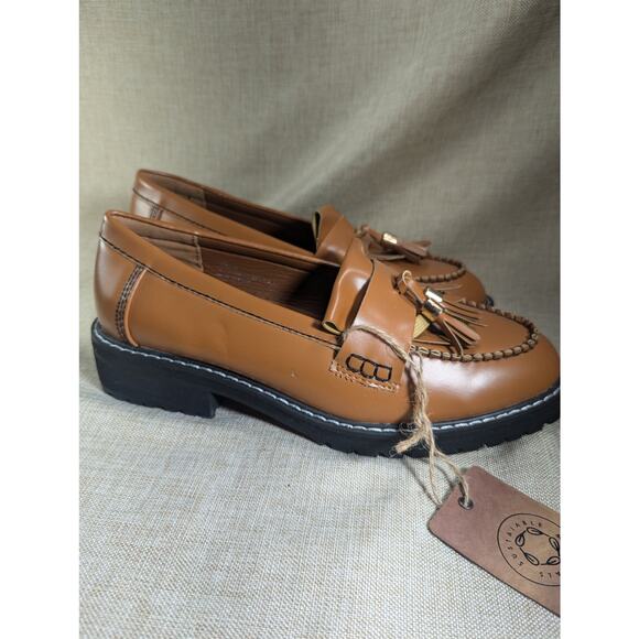 Seven 7 Black Shoes Loafers Size 9 Slip On Tassel Lug Sole Tan Brown Seven7 - Picture 4 of 7